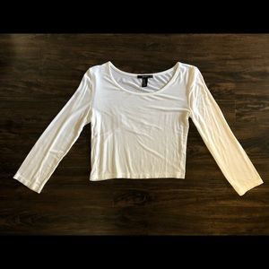Forever 21 White Quarter Sleeve Crop Top